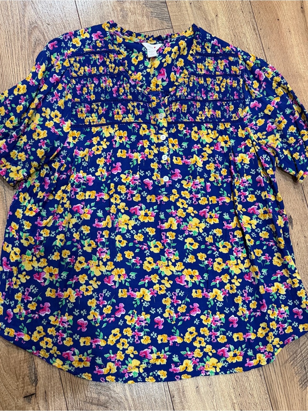 Intro Navy Floral Peasant Blouse | Women’s 1X | Boho Cottagecore Top